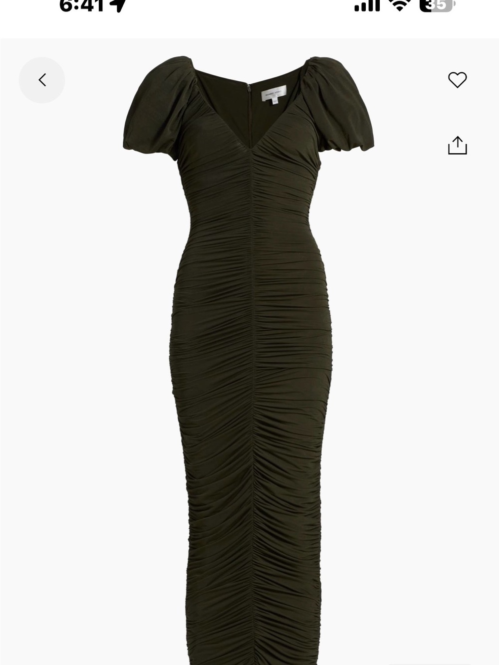 Ronny Kobo Collection Lupine Ruched Puff-Sleeve MIDI  Dress M
